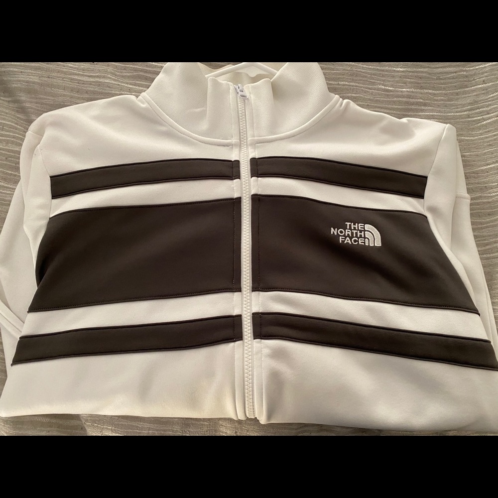 Men’s white and grey North Face zip up large